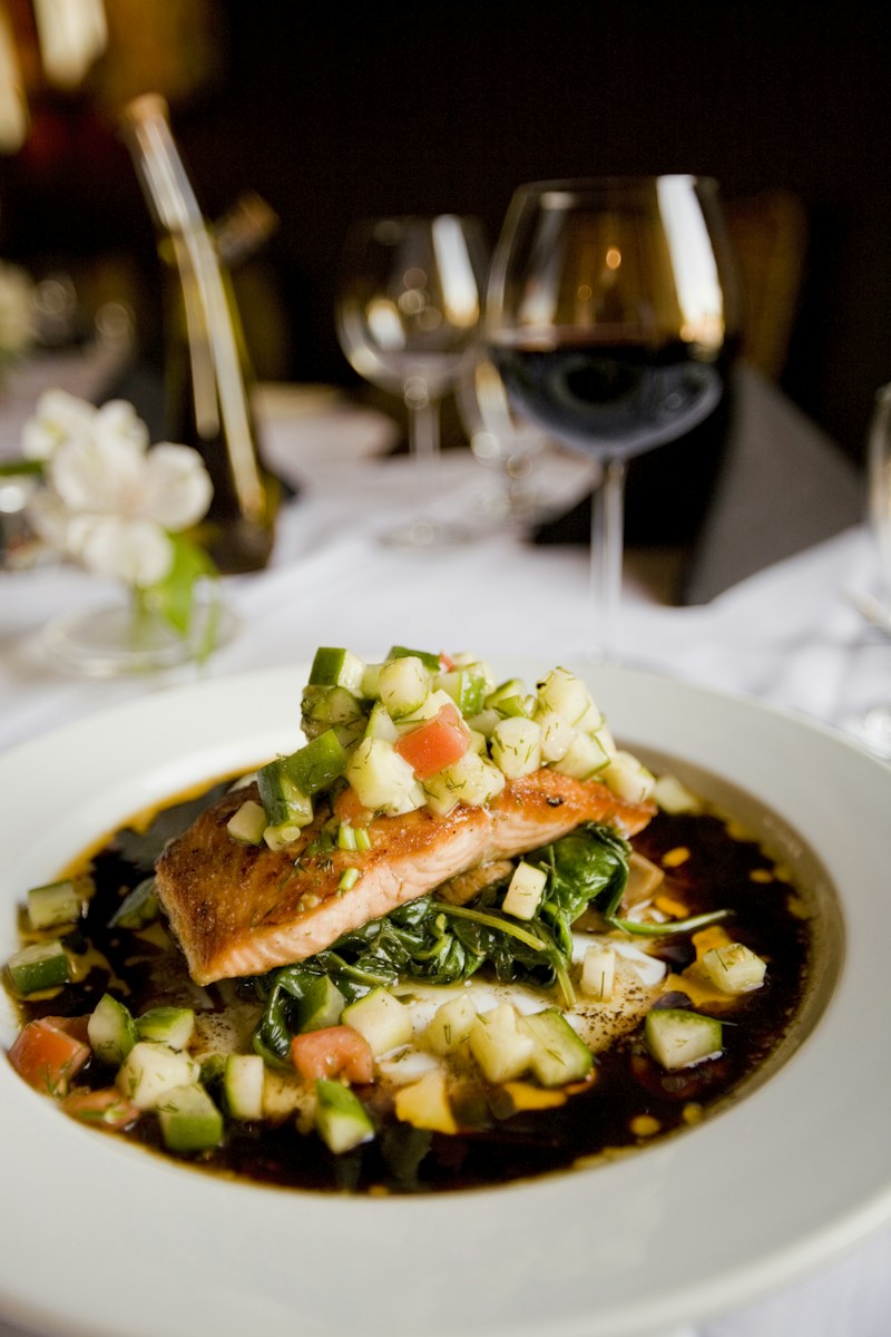 Lemon salmon with garden greens